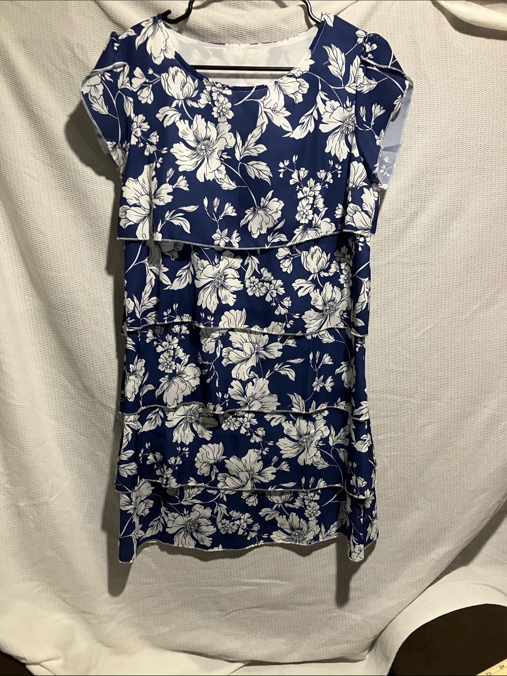 Women's Blue Floral Midi Dress with White Print - Picture 8 of 8